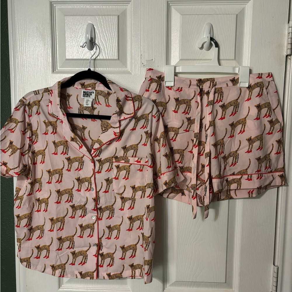 Unknown Brand Pink Leopard Print Short Pajama Set